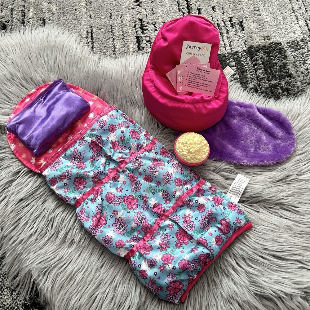 Journey Girls Sleepover Accessories Bundle- Bean Bag-Sleeping Bag-Games-Snacks